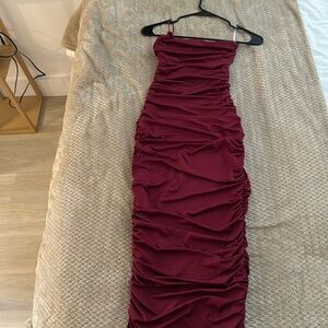Size 4 Red Oh Polly You’re The One Asymmetric Ruched Midaxi Dress in Dark Red